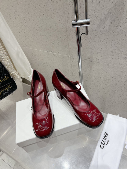 HIGH MARY JANE SHOES IN GARNET RED PATENT CALFSKIN