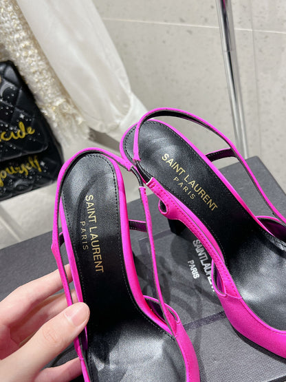 HIGH HEEL 10 CM SLINGBACK IN BRIGHT PINK CALFSKIN WITH GOLD HARDWARE
