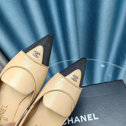 BALLET FLAT DARK CREAM MIX BLACK SHEEPSKIN POINTED TOE
