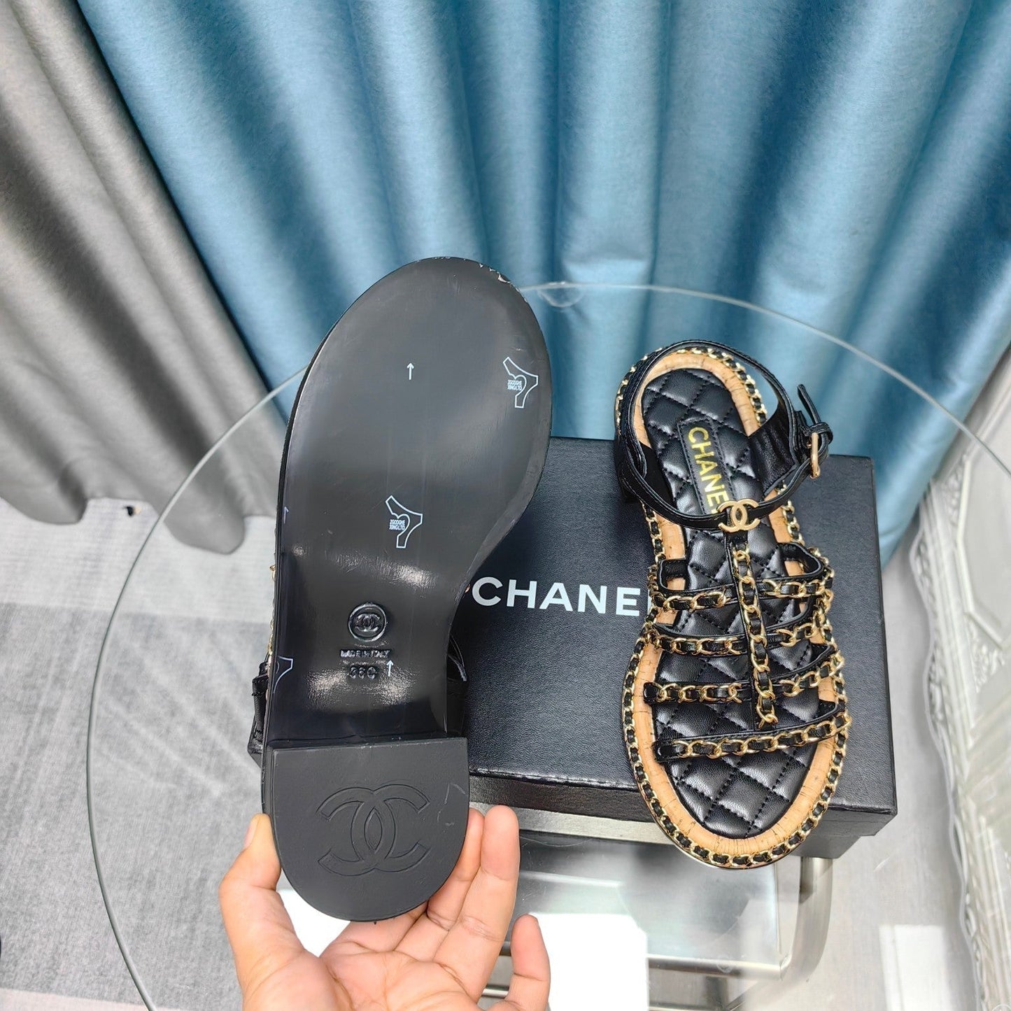HIGH SANDALS WITH THREE STRAPS IN BLACK CALFSKIN