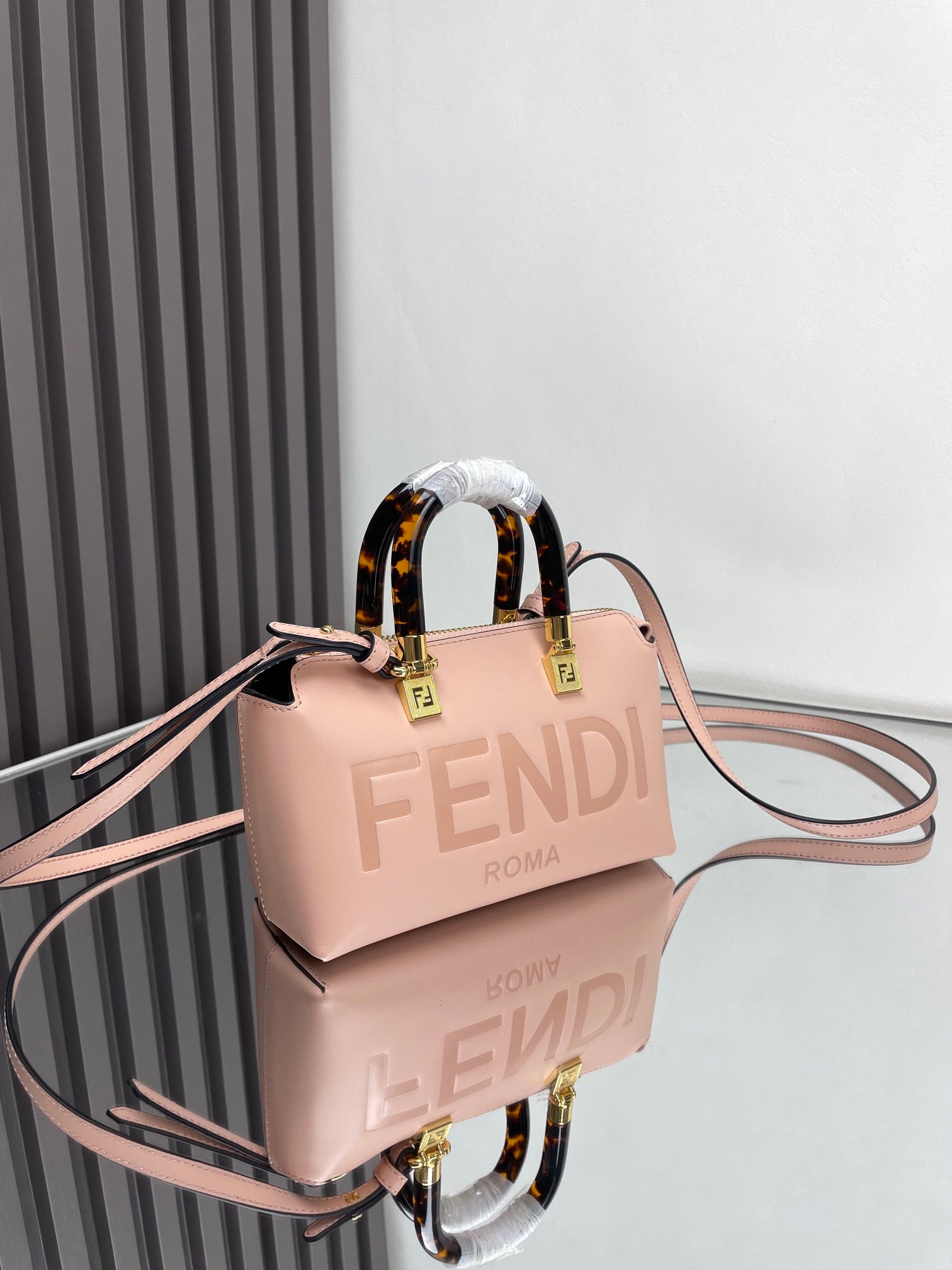 BY THE WAY MINI 18 IN ROSE FOG EMBOSSED CALFSKIN GOLD HARDWARE