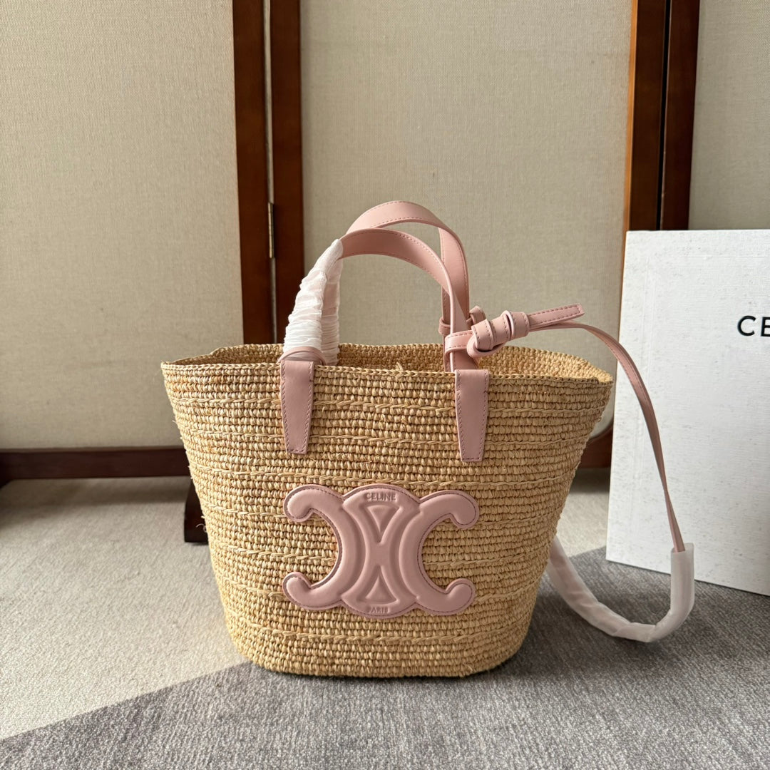 TEEN SUPPLE CELINE 22 PINK IN RAFFIA AND CALFSKIN