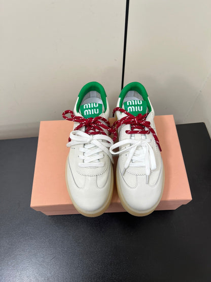 THICK-SOLED RETRO SNEAKERS IN WHITE MIX GREEN SMOOTH LAMBSKIN