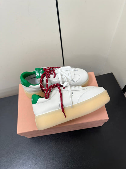 THICK-SOLED RETRO SNEAKERS IN WHITE MIX GREEN SMOOTH LAMBSKIN