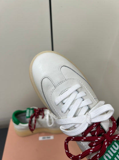 THICK-SOLED RETRO SNEAKERS IN WHITE MIX GREEN SMOOTH LAMBSKIN