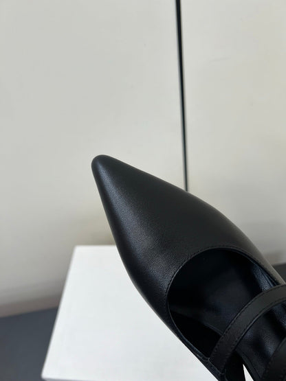 JUDY DOUBLE STRAP MARY JANE SLINGBACK IN BLACK SMOOTH CALFSKIN