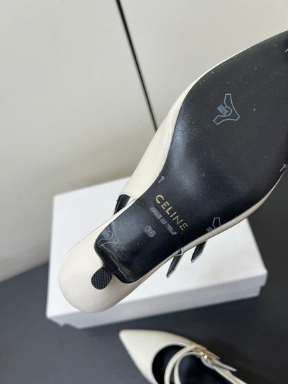JUDY DOUBLE STRAP MARY JANE SLINGBACK IN WHITE PATENT CALFSKIN