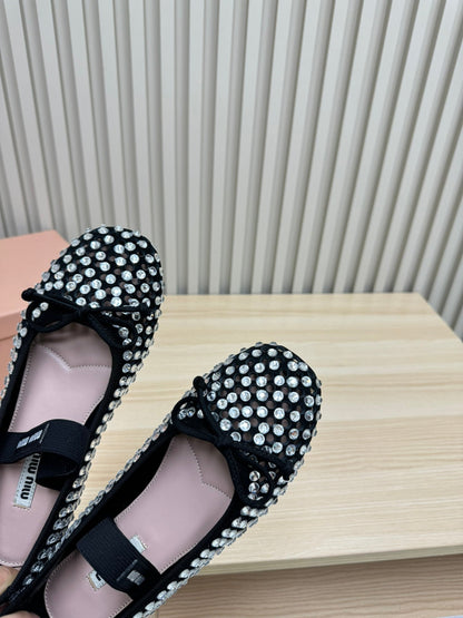 RHINESTONES MARY JANE FLATS IN BLACK SUEDE