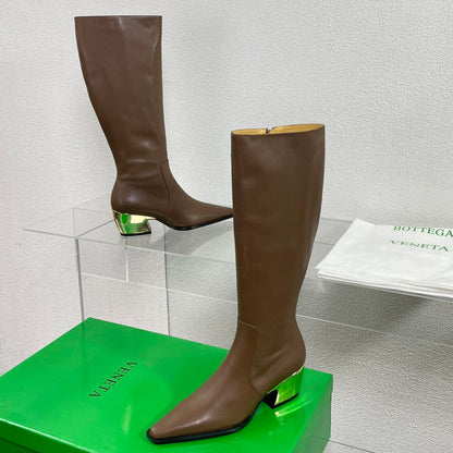 TEX HIGH BOOT IN MEDIUM BROWN PATENT CALFSKIN