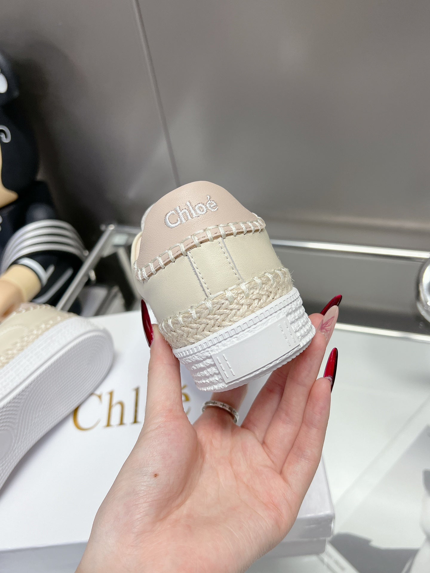 TELMA LACE-UP SNEAKER IN CREAM BEIGE LAMBSKIN AND RAFFIA