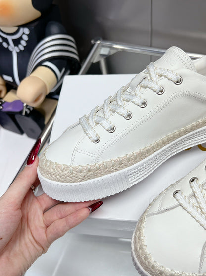 TELMA LACE-UP SNEAKER IN WHITE LAMBSKIN AND RAFFIA