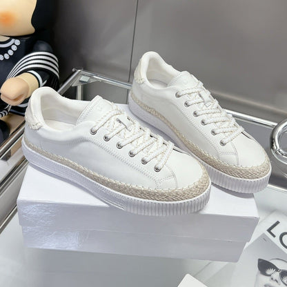 TELMA LACE-UP SNEAKER IN WHITE LAMBSKIN AND RAFFIA