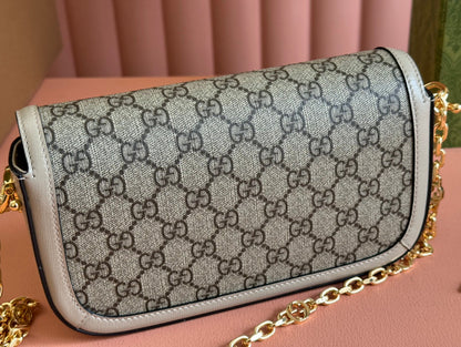GG HORSEBIT 1955 BAG 24 IN BEIGE CANVAS AND WHITE CALFSKIN