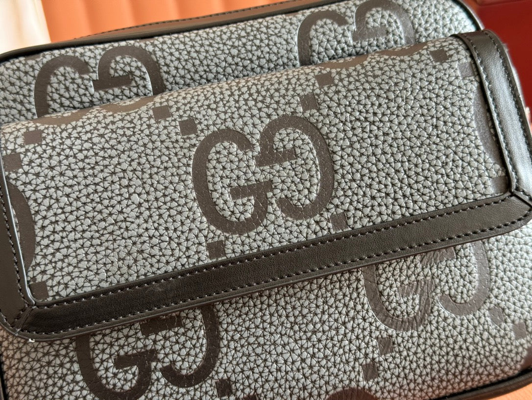 SMALL JUMBO CROSSBODY 23 IN GREY AND BLACK GRAINY GG LAMBSKIN