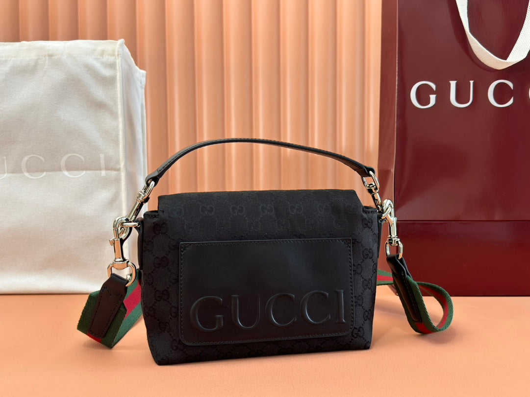 SMALL CROSSBODY BAG 19 IN BLACK CANVAS MONOGRAM LOGO