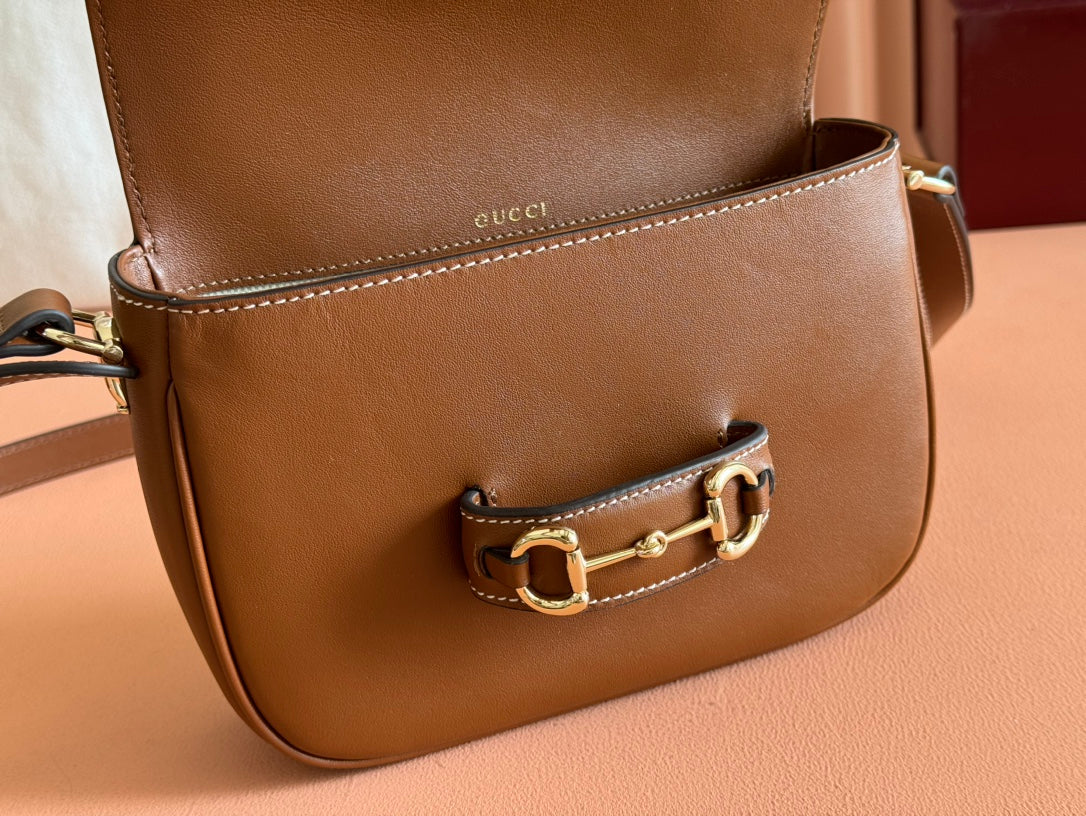 SMALL HORSEBIT 1955 SHOULDER BAG 20 IN BROWN SOFT CALFSKIN LIGHT GOLD HARDWARE