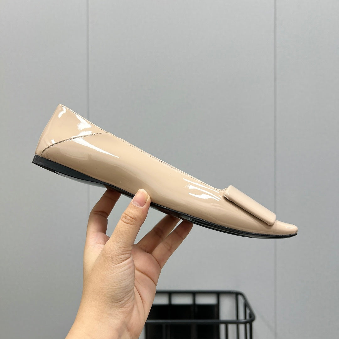 POPPY BALLET FLATS IN BEIGE GLOSSY LAMBSKIN