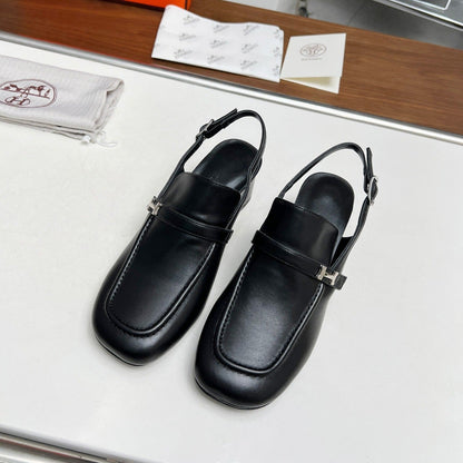 SQUARE TOE SLINGBACK BLACK CALFSKIN