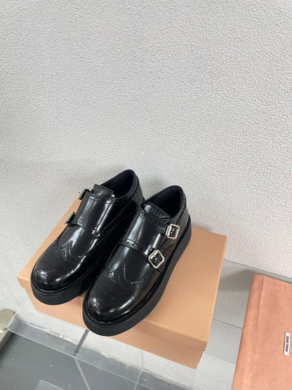 Baroque Thick-Soled Oxford Shoes Black Calfskin