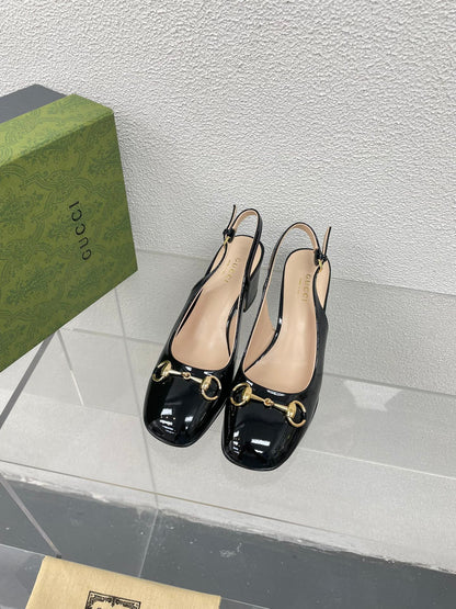 GG WOMEN'S HORSEBIT SLINGBACK 65MM IN BLACK CALFSKIN