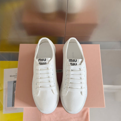 Lace - up Platform Shoes White Canvas