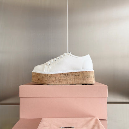 Lace - up Platform Shoes White Canvas