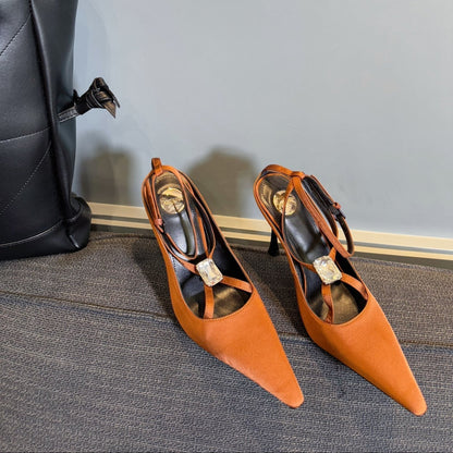 HIGH SANDAL ATTACHED GEM IN TANGELO ORANGE SILK