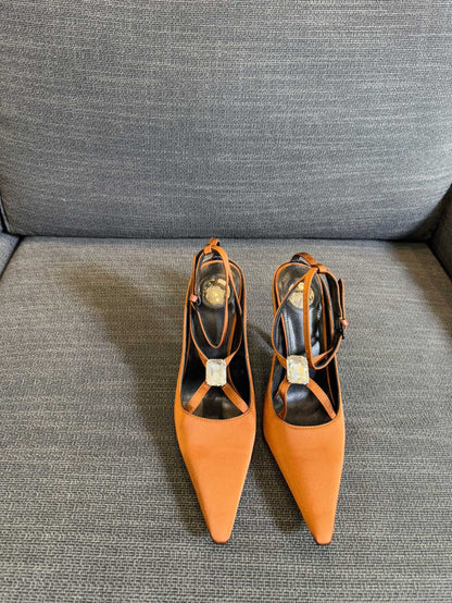 HIGH SANDAL ATTACHED GEM IN TANGELO ORANGE SILK