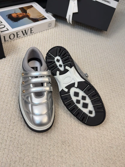 SNEAKERS WITH THREE STRAPS IN SILVER CALFSKIN