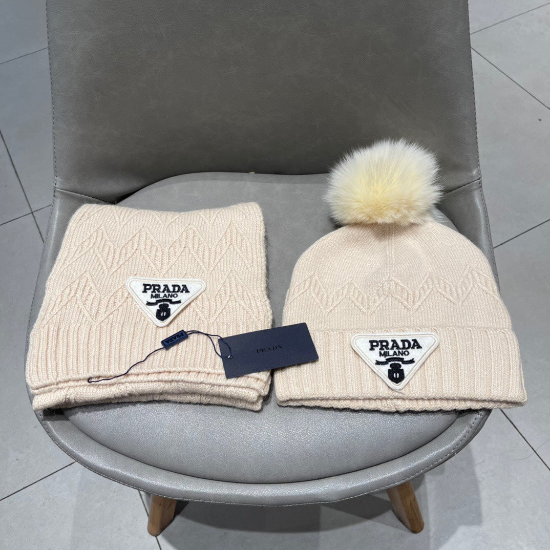 SET SCARF AND HAT IN BISQUE BEIGE CASHMERE AND RABBIT FUR 433245