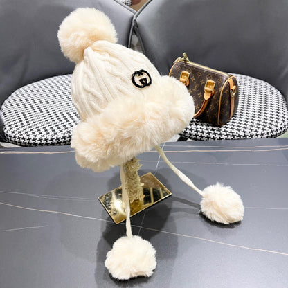 DEERSTALKER HAT IN WHITE CREAM WOOL AND FLEECE 434698