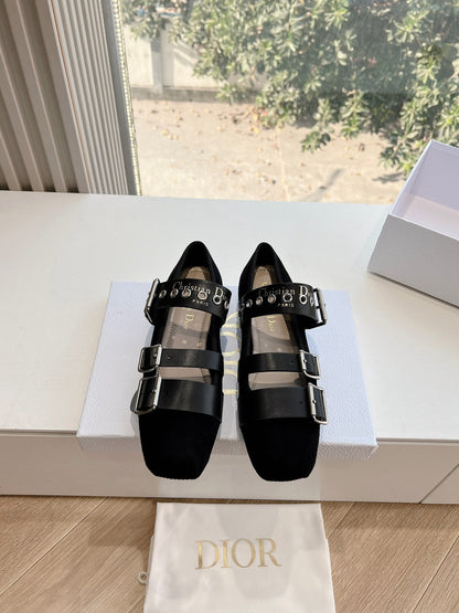 PUNK BALLET FLAT IN BLACK SUEDE AND SUPPLE CALFSKIN