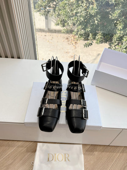 PUNK BALLET FLAT IN BLACK CALFSKIN