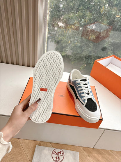 GET SNEAKER IN BLACK MIX LIGHT BLUE CANVAS AND CALFSKIN