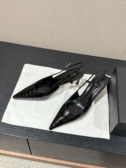 SL CHERISH CROCODILE SLINGBACK PUMP 75 BLACK CALFSKIN