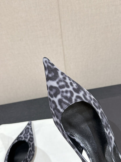 SL CHERISH LEOPARD SLINGBACK BLACK-WHITE CANVAS