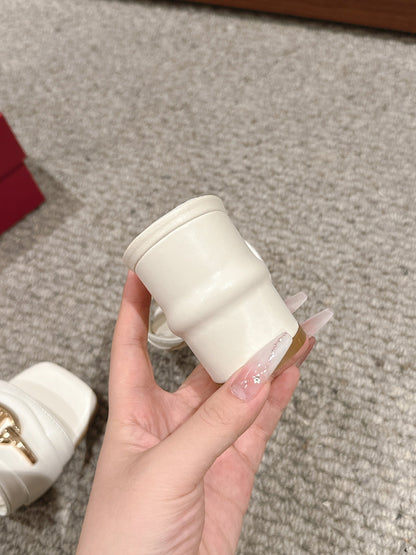 VLOGO SIGNATURE SLIDE SANDAL 60MM IN WHITE CALFSKIN