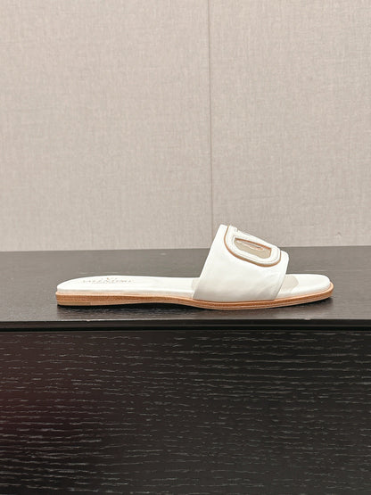 VLOGO CUT-OUT WHITE CALFSKIN SLIDE SANDAL
