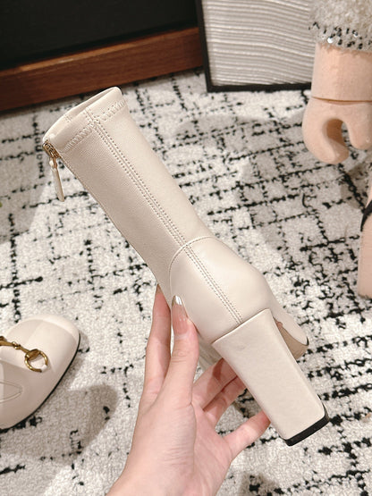 HORSEBIT ANKLE BOOTS 9.5CM IN WHITE SHEEPSKIN