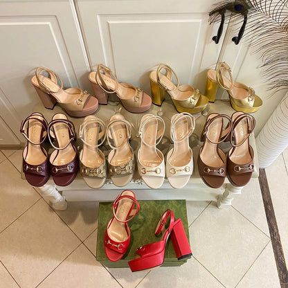 GG HORSEBIT PLATFORM SANDAL IN PENNY BROWN SHEEPSKIN