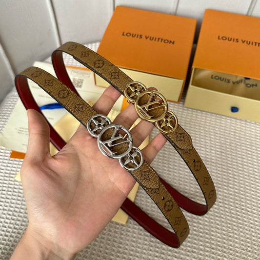 LV S-LOCK BELT 20 MM BROWN MONOGRAM AND AUBURN RED CALFSKIN GOLD HARDWARE