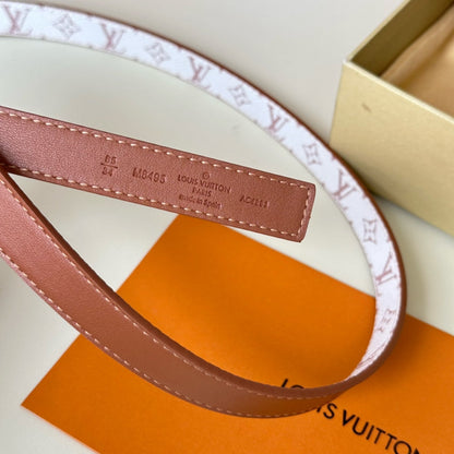 LV Circle Nautical 20mm Reversible Square End Tip Belt Silver Buckle Tan White lambskin