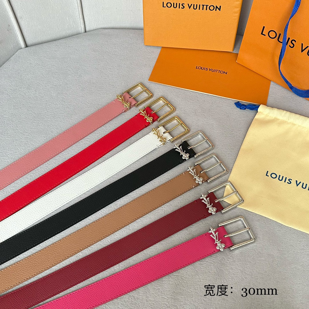 LV BLOOM 30MM BELT IN BLUSH PINK CALFSKIN GOLD HARDWARE