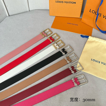 LV BLOOM 30MM BELT IN CHERRY RED CALFSKIN SILVER HARDWARE