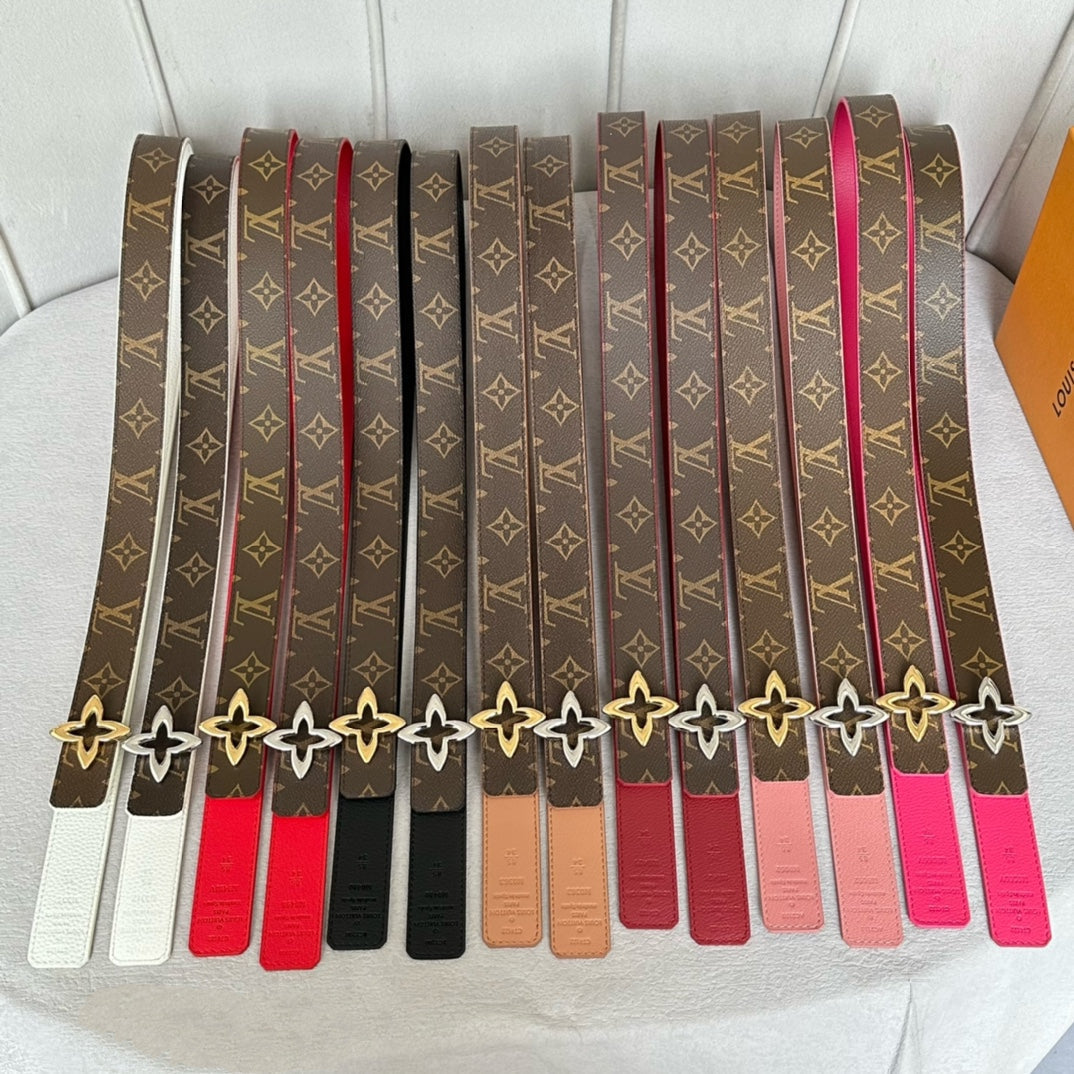 LV Flowergram 30mm Reversible Belt Gold Buckle Black Brown Leather