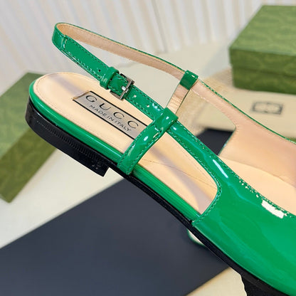 GG Double G patent leather slingback ballet flats Glossy Forest Green