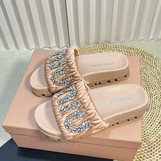 Pastel Pink Sheepskin Diamond Slippers