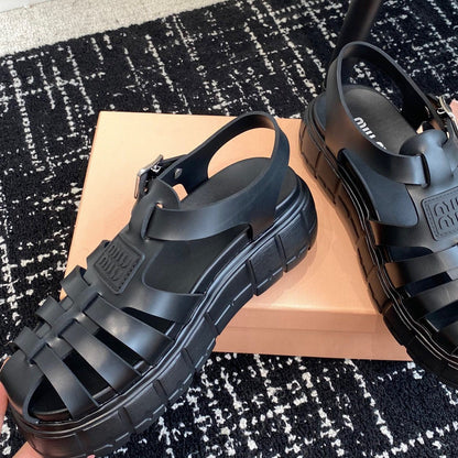 ROMAN THICK-SOLED SANDALS BLACK CALFSKIN