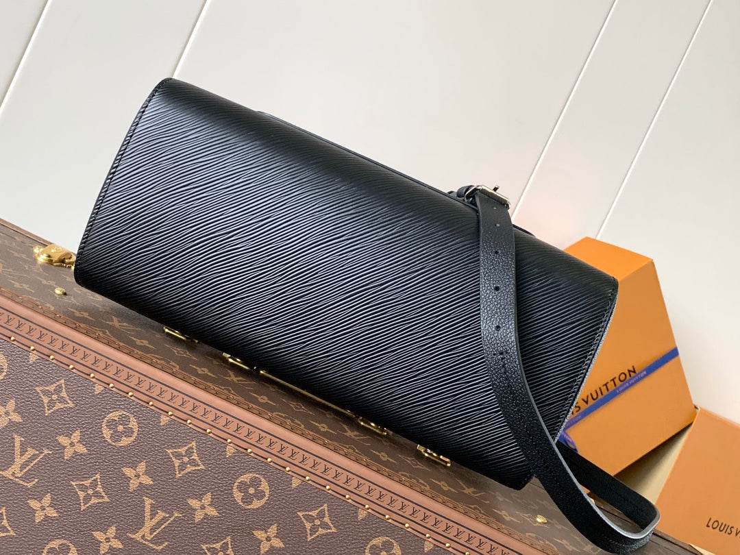 MARELLE TOTE BB BAG 30 IN BLACK EPI GRAIN COWHIDE LEATHER
