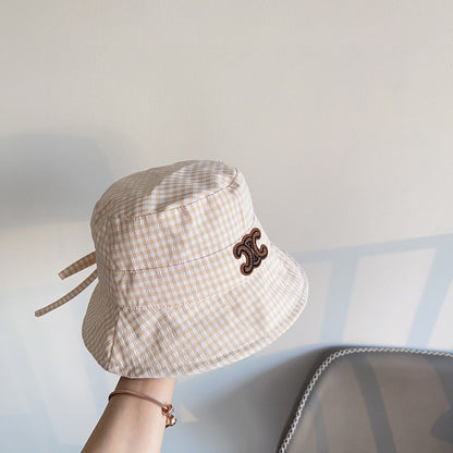 BUCKET HAT MODEL 652076 IN ORANGE & WHITE GINGHAM FABRIC
